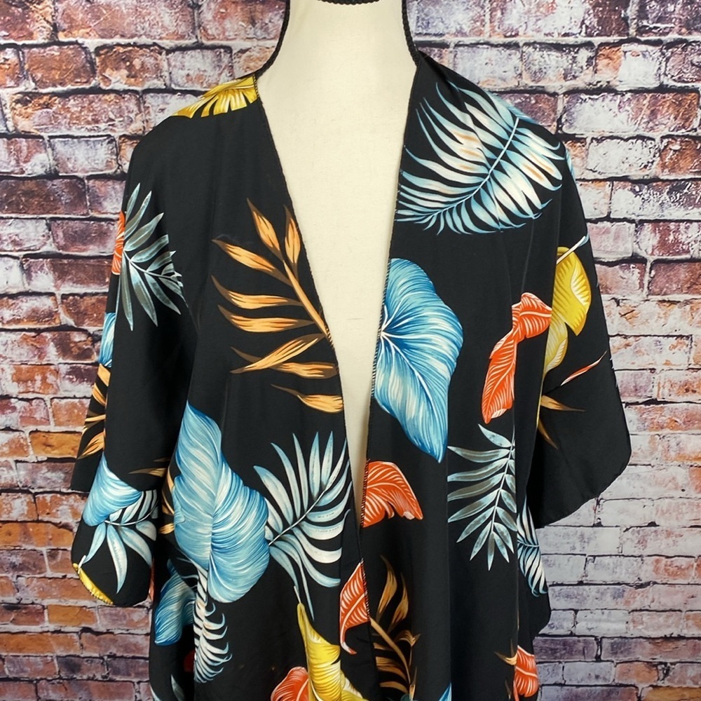 Black Tropical Leaf Print Summer Kimono Unbranded One Size - Picture 4 of 10